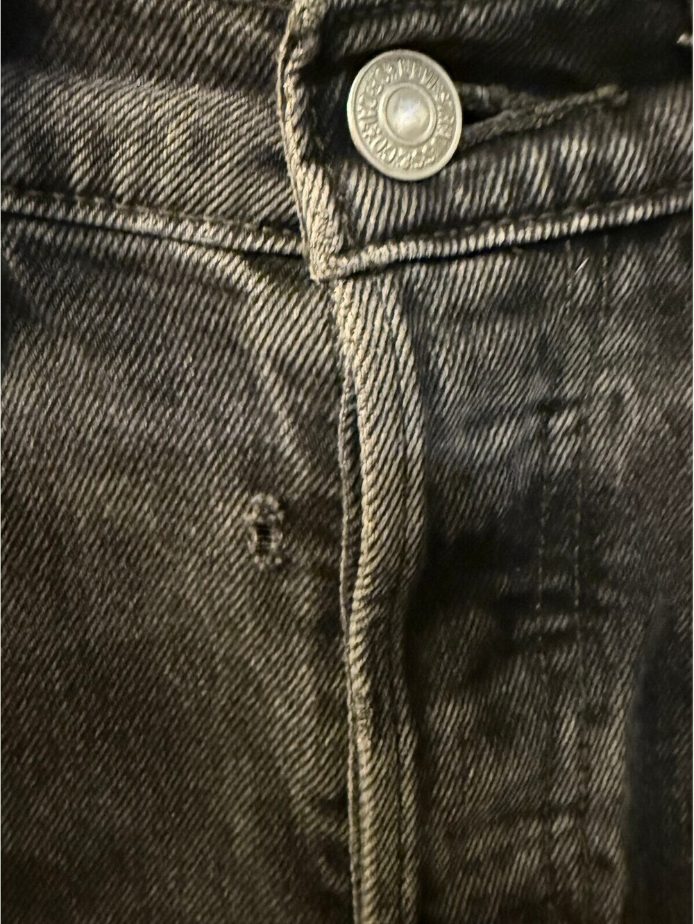 Levi’s 501 Black Washed Raw Hem Jeans W26 L28 Button Fly Straight Leg - Picture 5 of 9